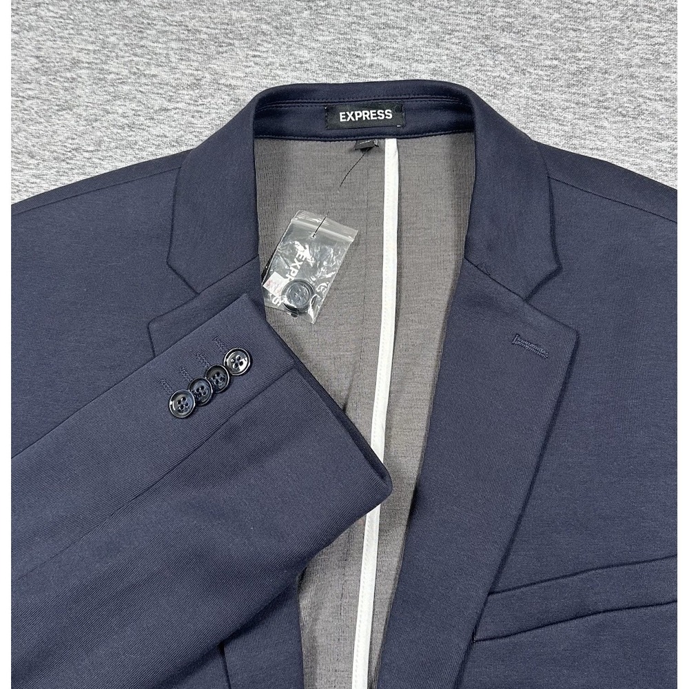Express Blazer Mens 44R Tag Blue Slim Polyester Cotton Two Button City NEW